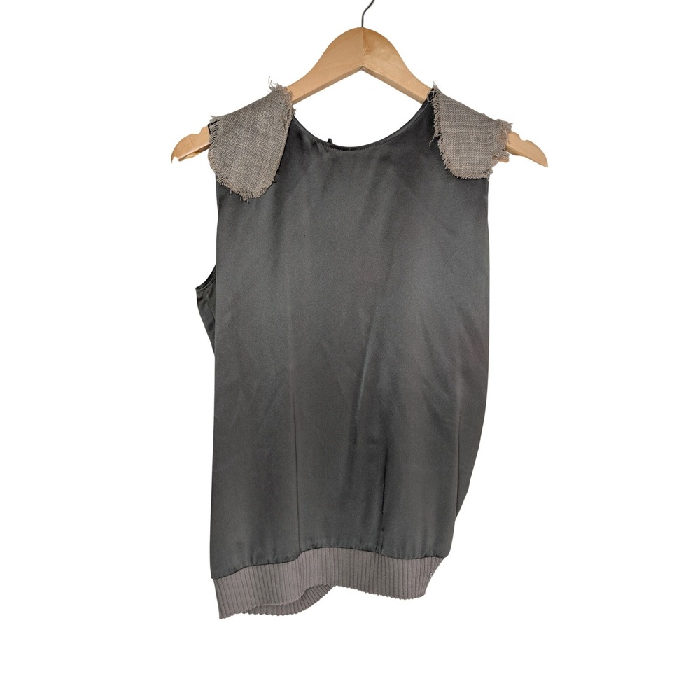 Jasmin Shokrian Womens Satin Burlap Epaulet Open Back Ruched Tank Top Size M